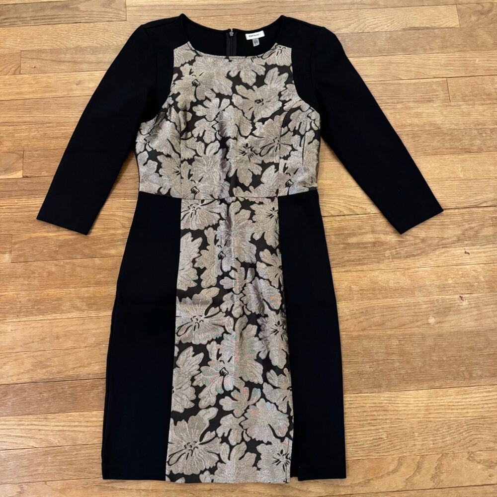 DKNYC black silver 3/4 sleeve knee length sheath dress size 4
 b20